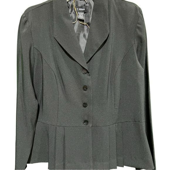 NWT T. Milano Size 14 2-Piece Suit Pleated Blazer Skirt Combo‎ Black - Picture 3 of 10
